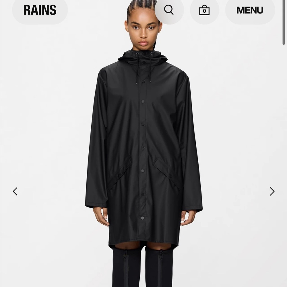 Rains Black Long Jacket 12020 Size XL New With Tags